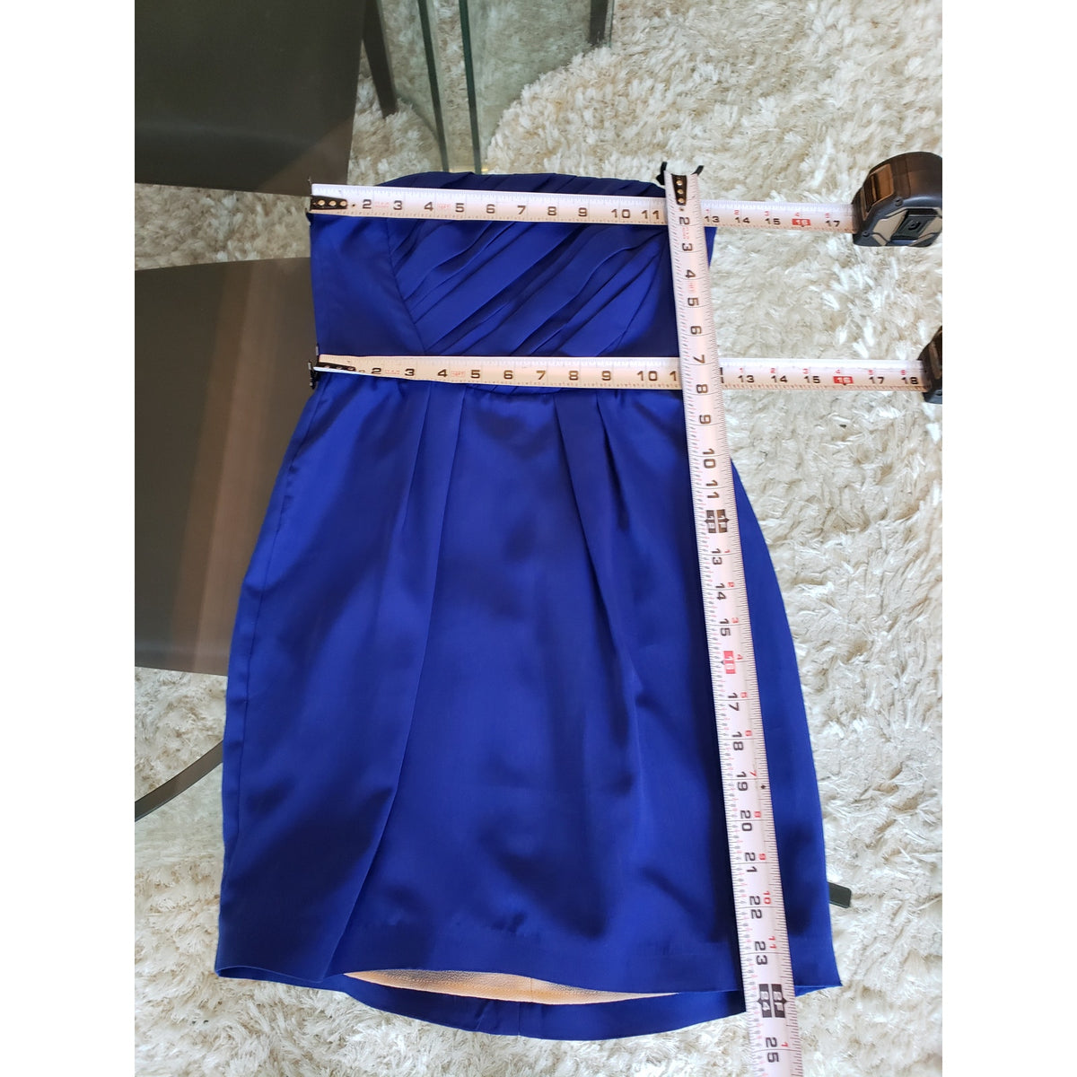 Naven Knee Length Dress Womens XS Blue Lined Pleated Back Zip Off The Shoulder