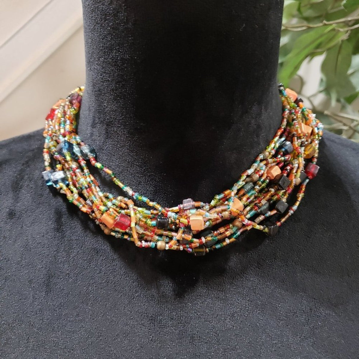 Womens Fashion Glass Seed Bead Multi Strand Braided Necklace with Lobster Clasp