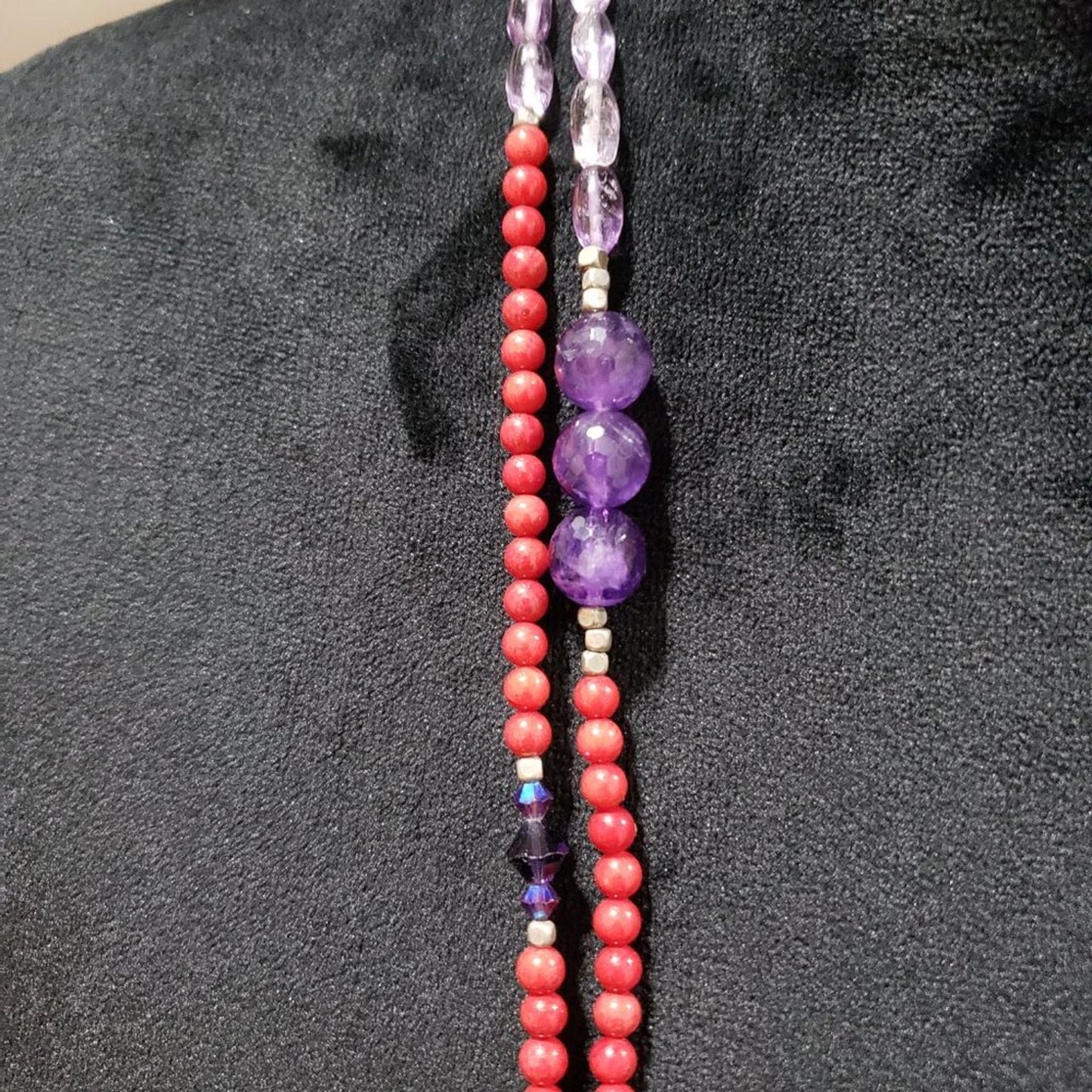 Womens Fashion Double Strand Multicolor Rhinestones Beaded Necklace w/ Lobster