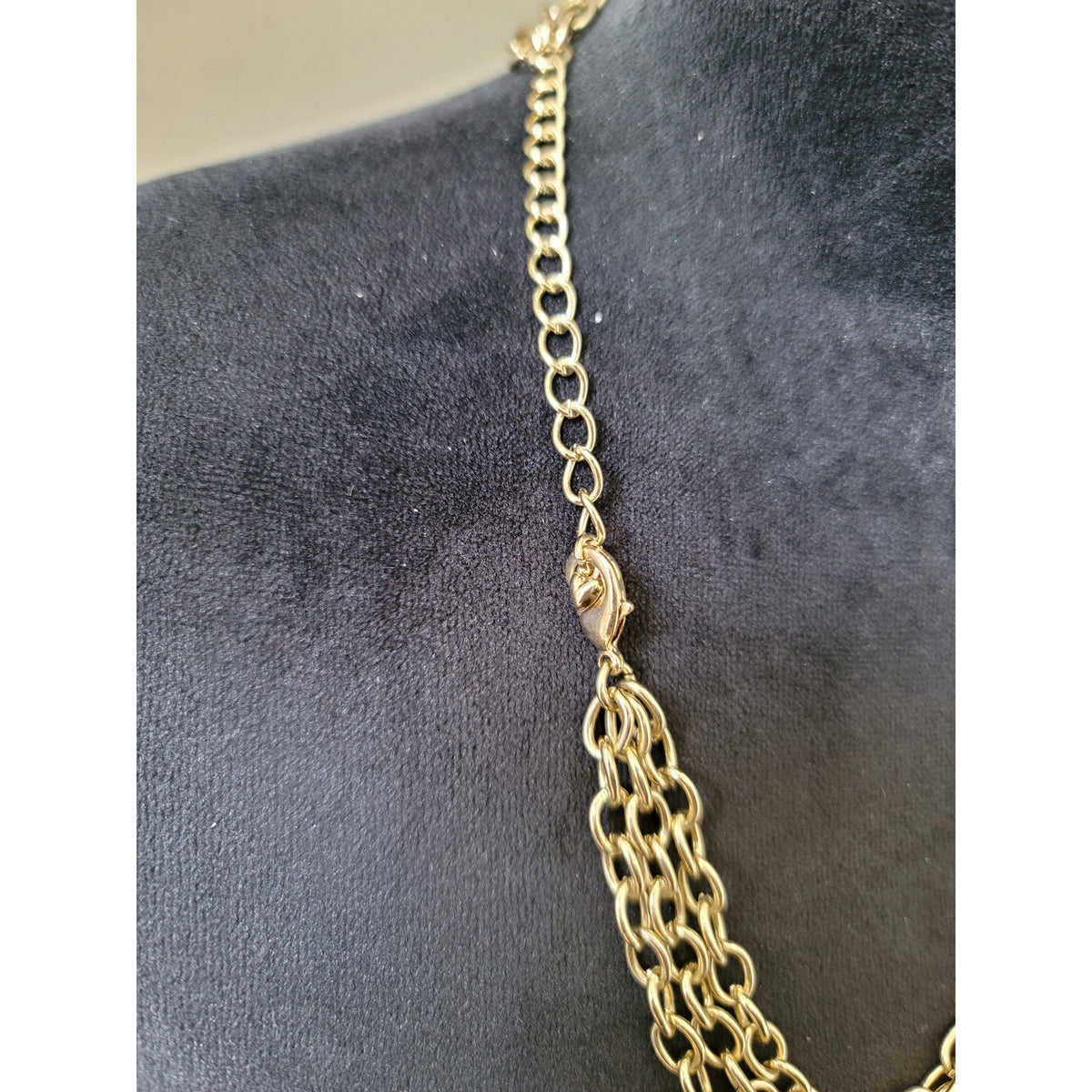 Women's Gold Chain Statement Necklace With Pearl Crystal Beads And Lobster Lock