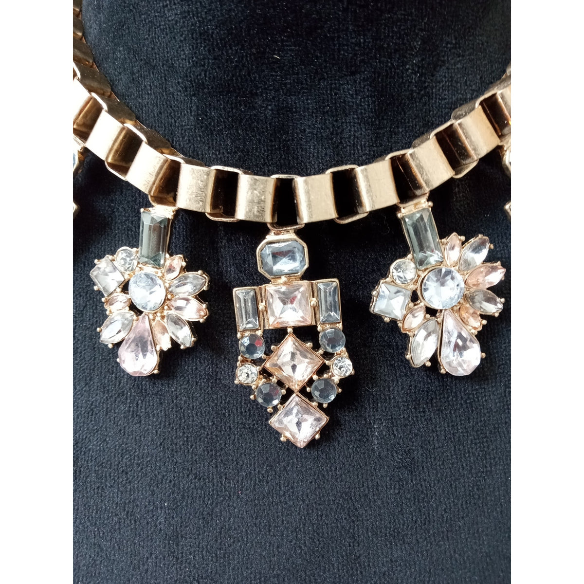 Gold Tone Crystal Statement Collar Necklace Clear Rhinestone Bib Glam Bridal
