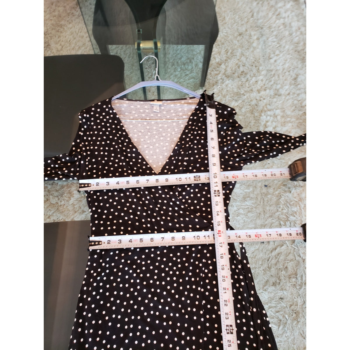 A New Day Polka Dot Dress Women's M Black White Wrap Belted Long Sleeve