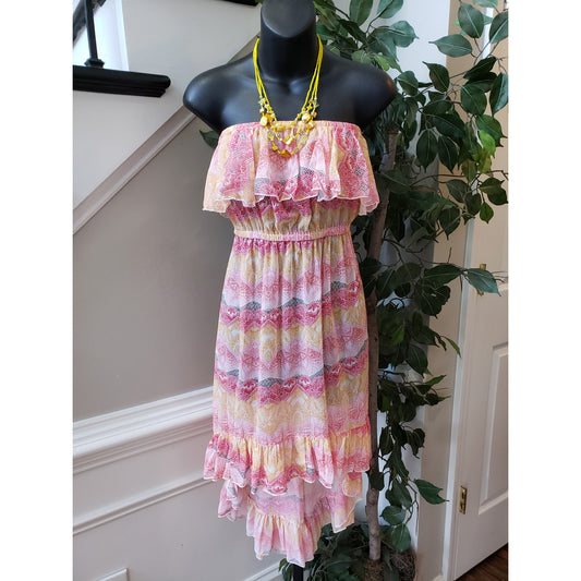 Jessica Simpson Knee Length Dress Womens Medium Multi Geo Print Ruffle Strapless