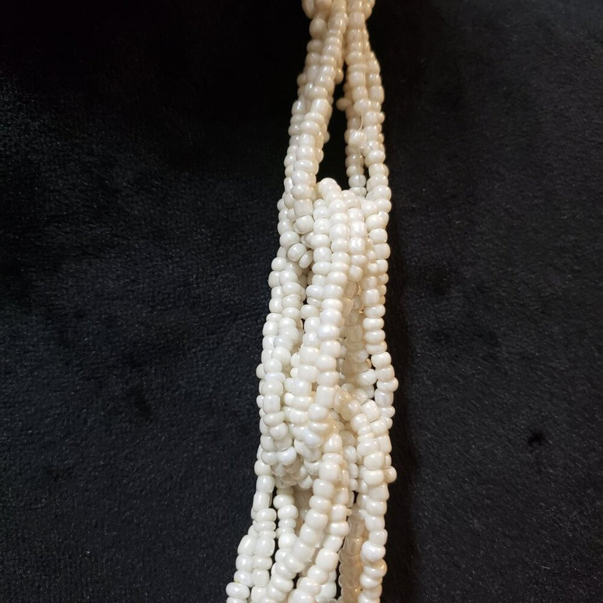 Womens White Braided Seed Bead 3 Strand Disc Necklace Jewelry with Lobster Clasp
