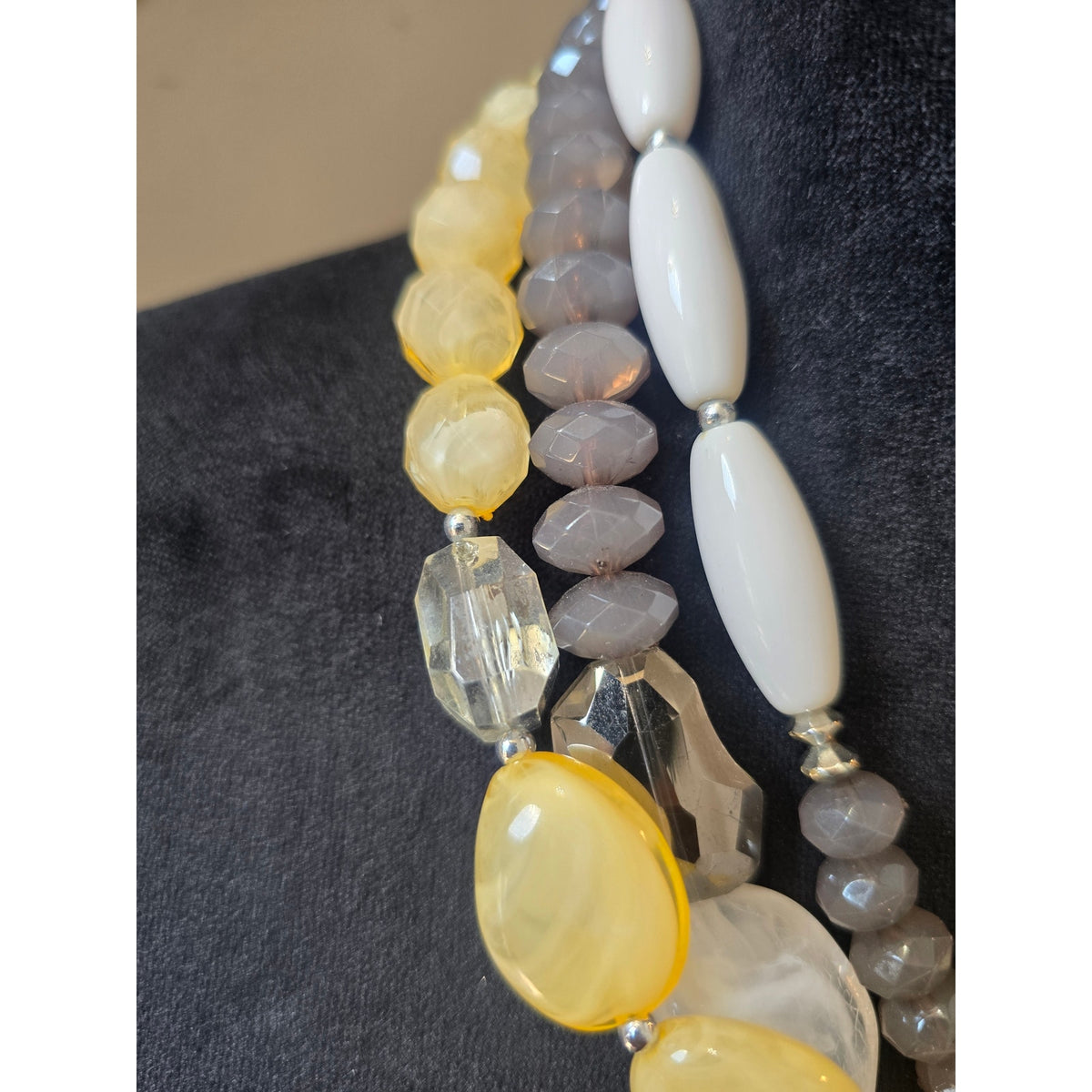 Chunky Yellow Gray White Multi Strand Beaded Statement Necklace