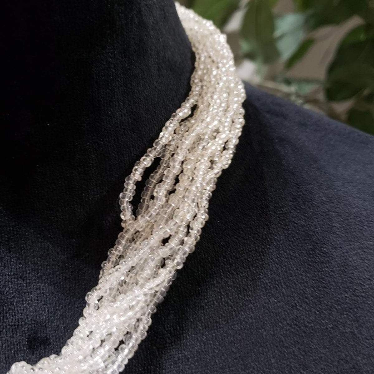Women Fashion Multi Strand Faux White Seed Pearl Beaded Necklace with Lobster
