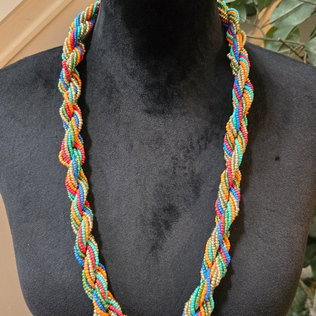 Women Multicolor Seed Beads Twisted Multiple Layered Necklace with Lobster Clasp