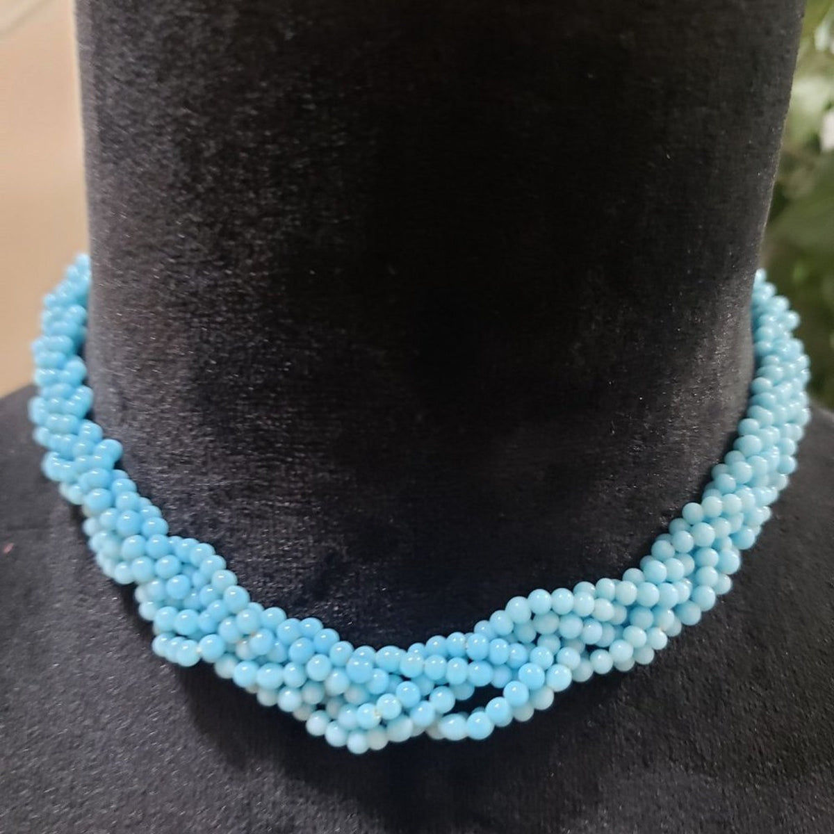 Womens Fashion Blue Amazonite Bead Twisted Choker Necklace with Earrings