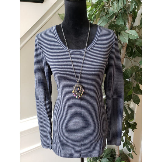 CABI Womens Blue Striped Polyester Round Neck Long Sleeve Top Blouse Size Medium