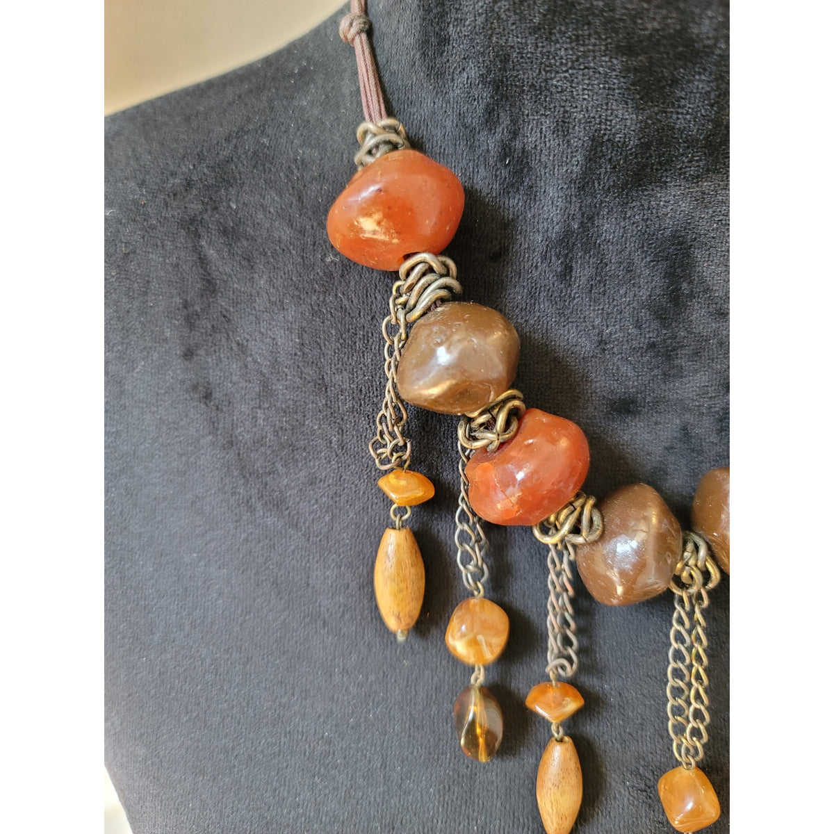 Women's Boho Beaded Statement Necklace With Chains And Lobster Clasp Lock