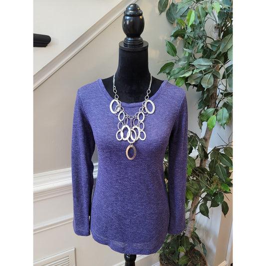 Chico's Sweater 0/S Purple Stretch Knit Scoop Long Sleeve Asymmetric Hem Pullover