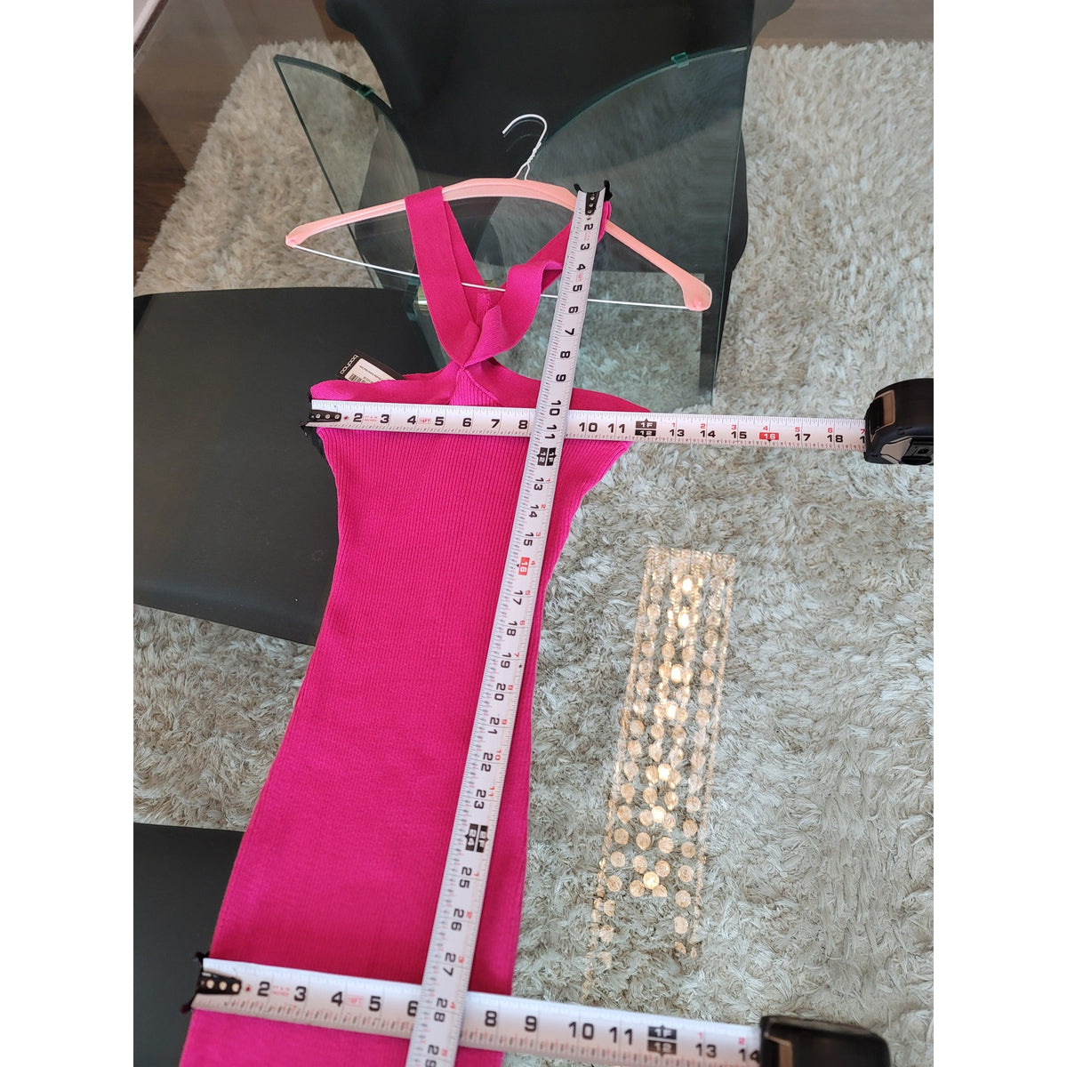 Boohoo Maxi Dress Women's Medium Hot Pink Ribbed Knit Two Tone Off The Shoulder