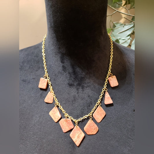 Women Gold Tone Red Jasper Dangler Stones Necklace Jewelry w/ Spring Ring Clasp