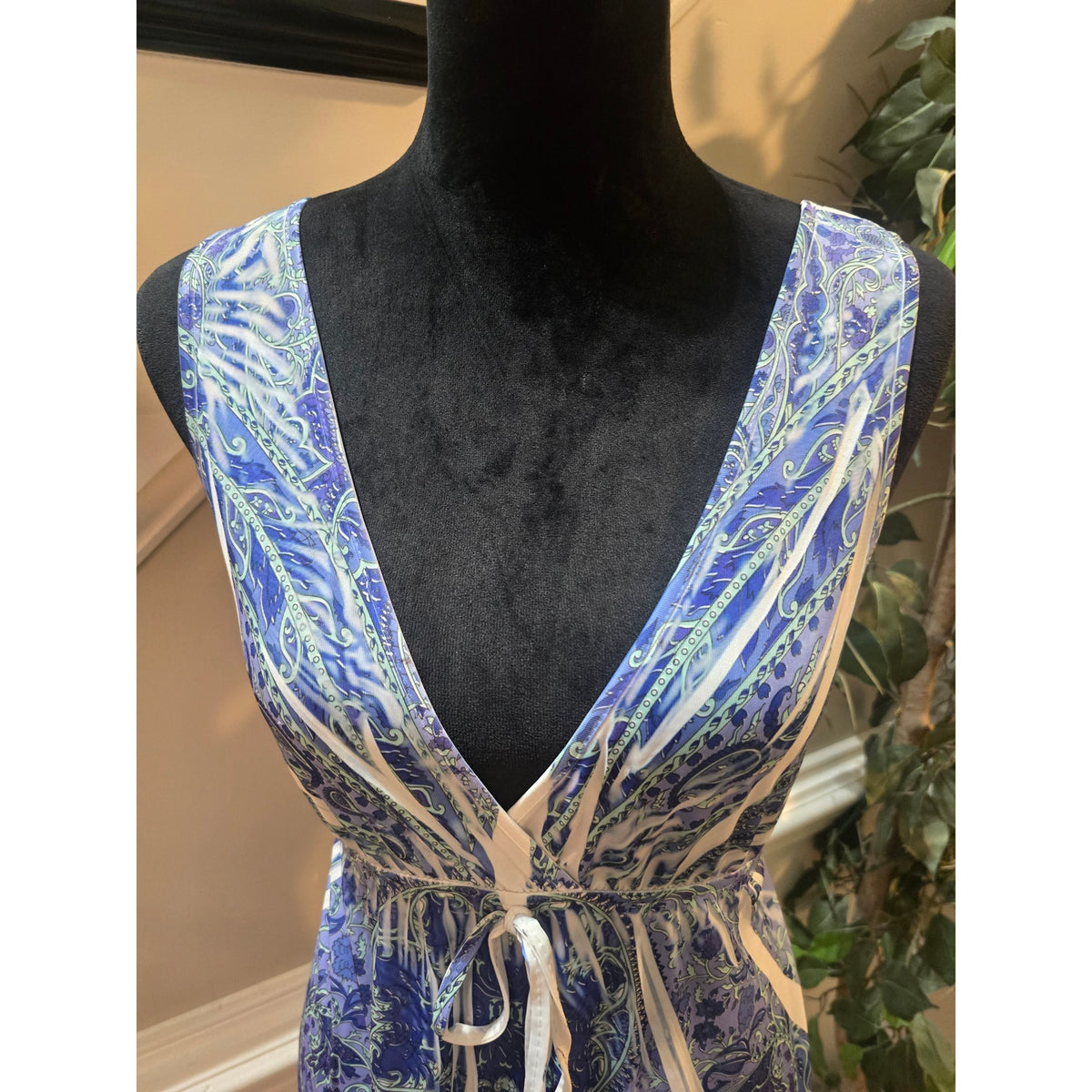 ING Dress Women's SZ XL Multicolor Paisley Rhinestone Empire Tie V-Neck
