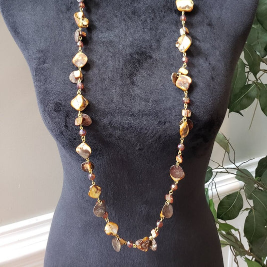 Women's Gold Tone Pearls Wire Wrapped Beaded Necklace with Lobster Clasp