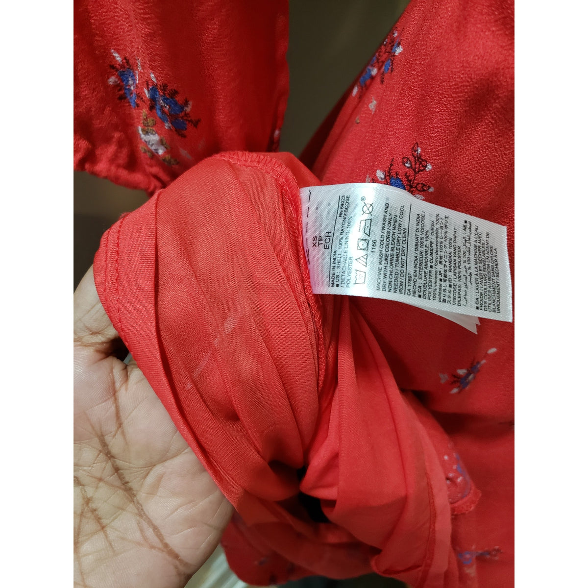 Old Navy Dress Maternity Women XS Red Rayon Floral Belted V-Neck Sleeve Lined