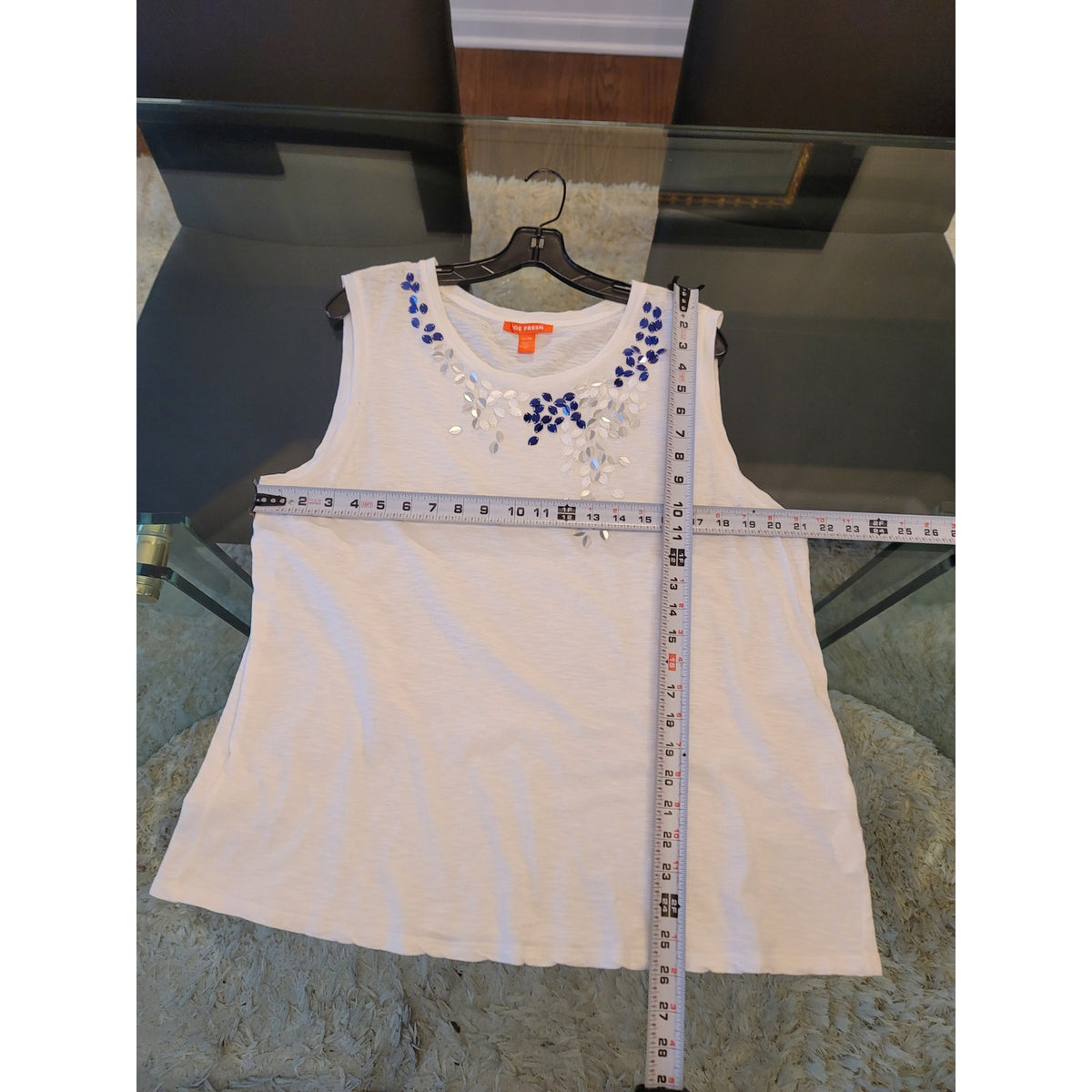 Joe Fresh Tank Top Women's Size XL Silver Sequined Leaf Sleeveless Round Neck