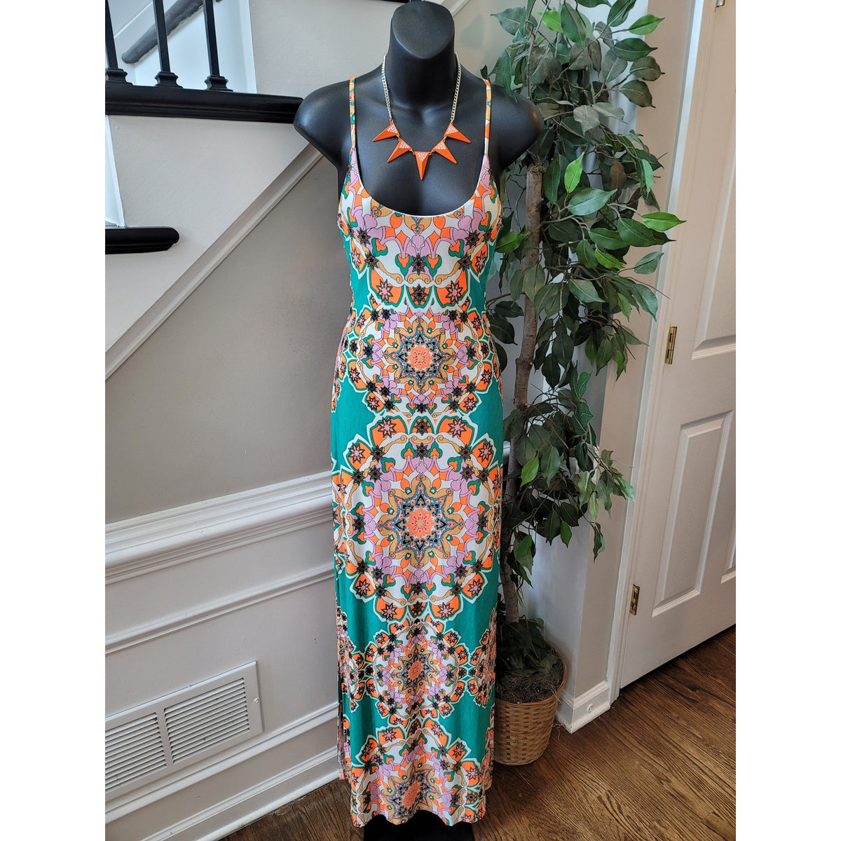Fashion Nova Kaleidoscope Days Dress Women's Medium Multi Floral Scoop Casual