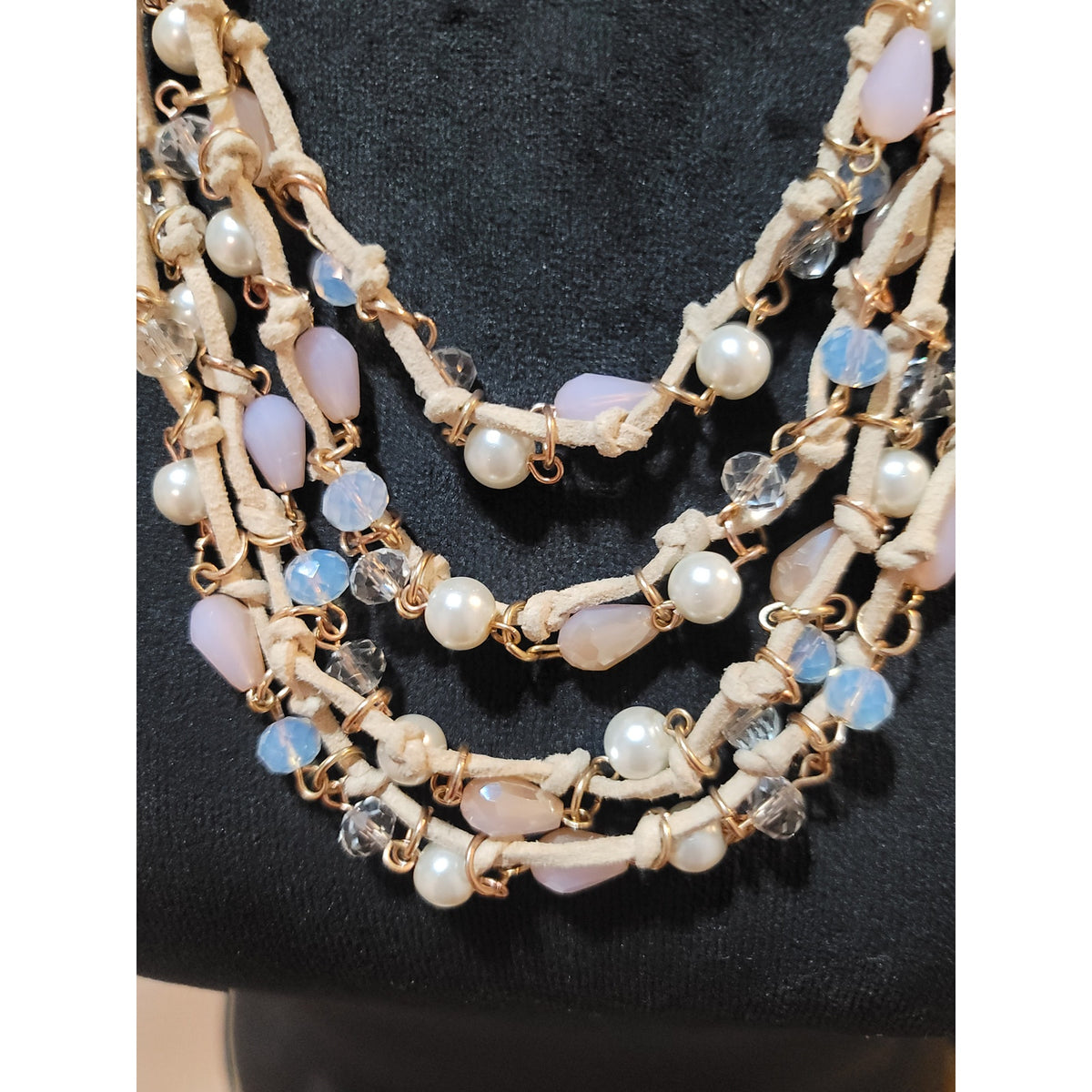 Women's Multi Layer Beaded Necklace With Lobster Clasp And Pearl Crystal Accents