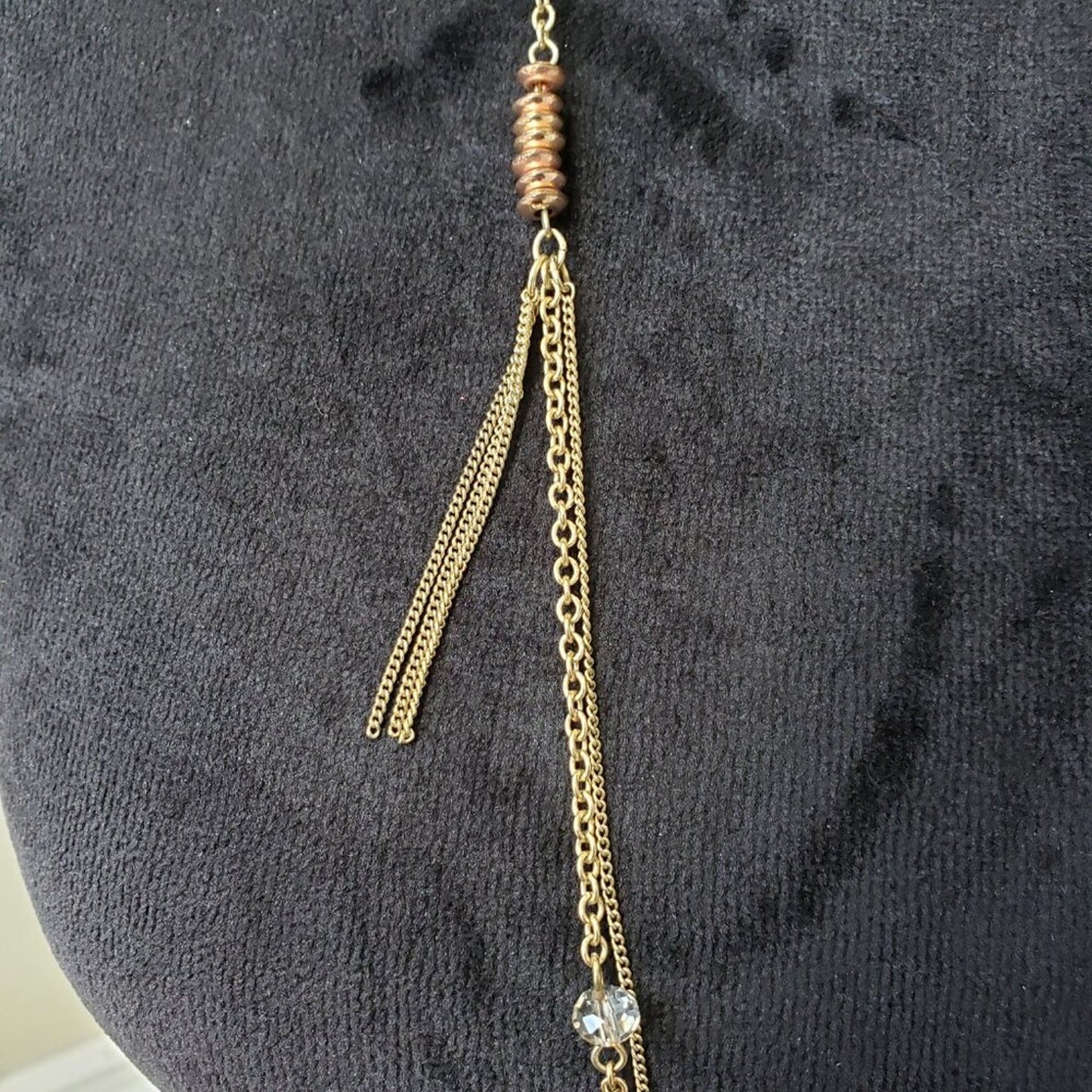 Womens Fashion Clear Crystal Gold Tone 2 Layer Chain Necklace with Lobster Clasp