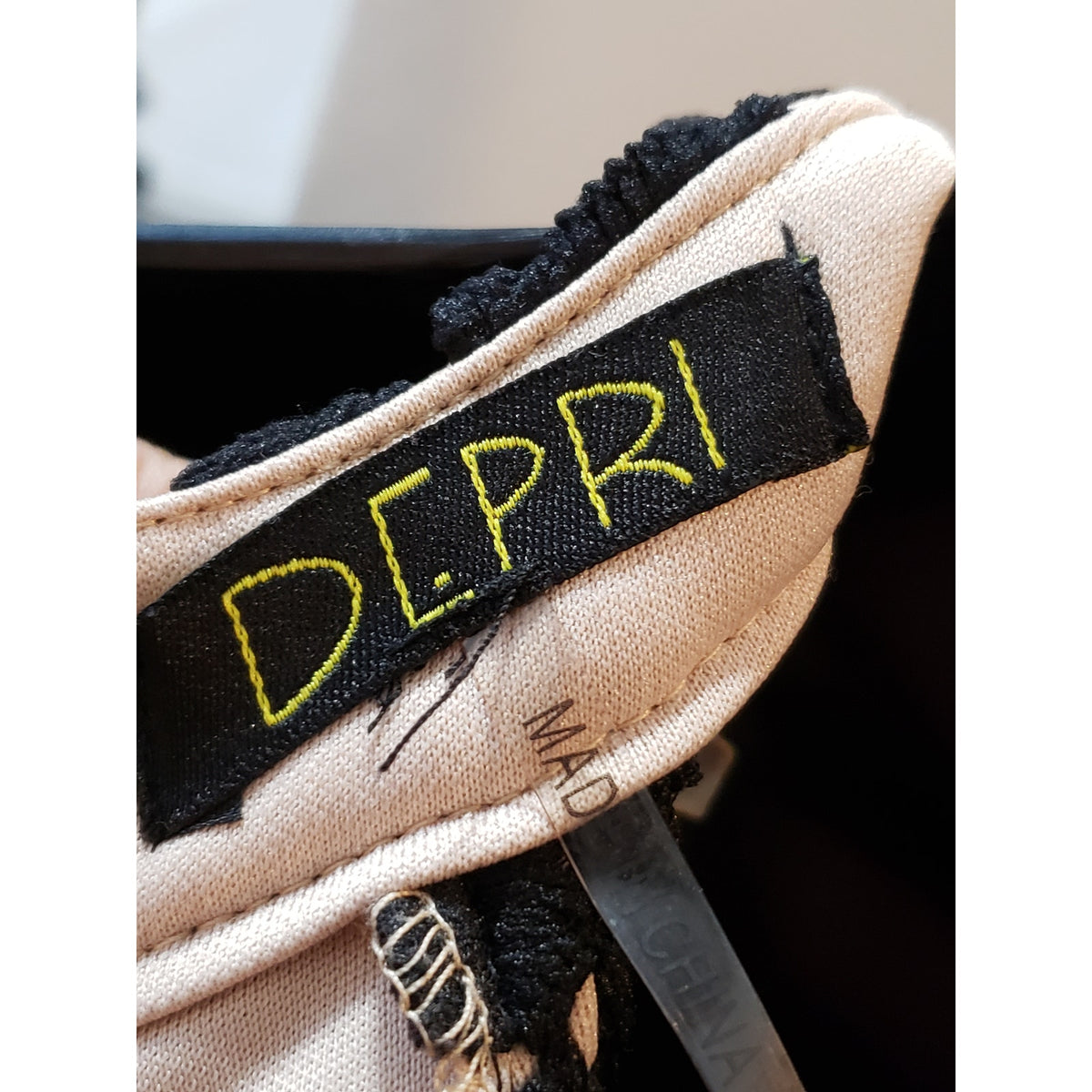 Depri A Line Dress Womens Large Beige Black Lace Overlay Halter Neck Racerback