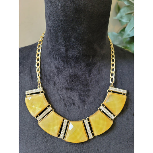 Women's Statement Yellow Gemstone Necklace With Rhinestone Accents Lobster Lock