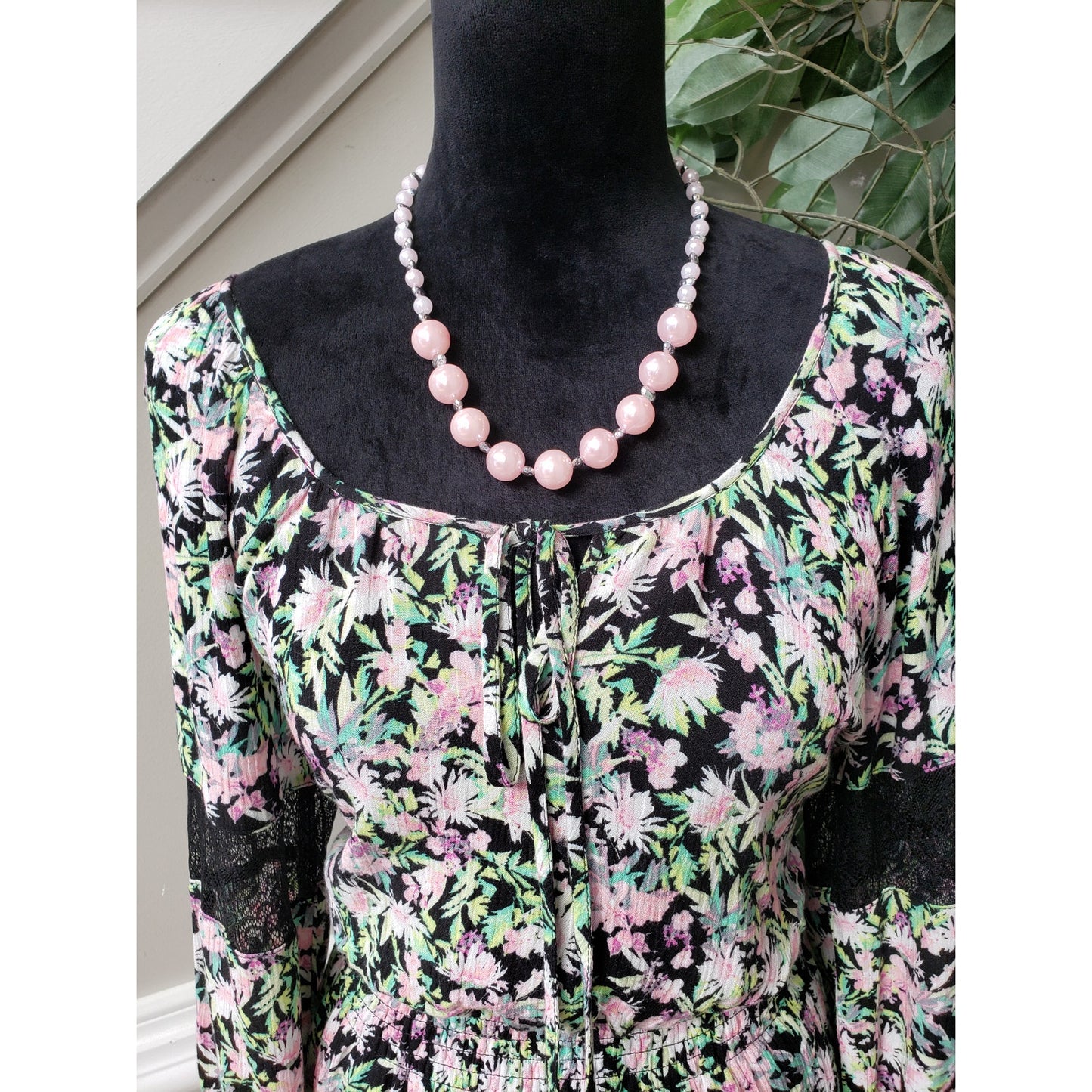 Princess Vera Fit & Flare Dress Women Large Black Floral Round Neck Long Sleeve