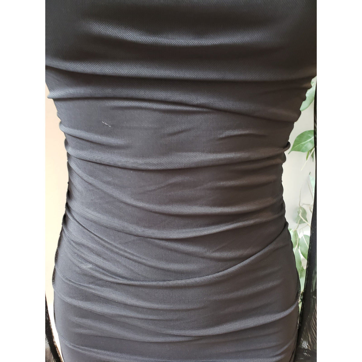 Princess Polly Dress Women 0 Black Mesh Long Sleeve Ruched Bodycon Mini Sexy
