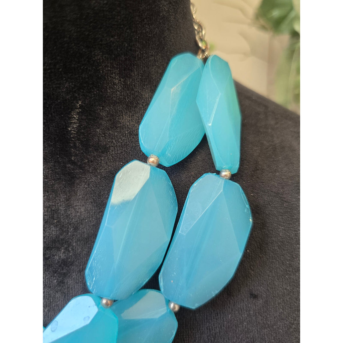 Women's Turquoise Faceted Resin Two-Strand Choker Necklace with Lobster Clasp