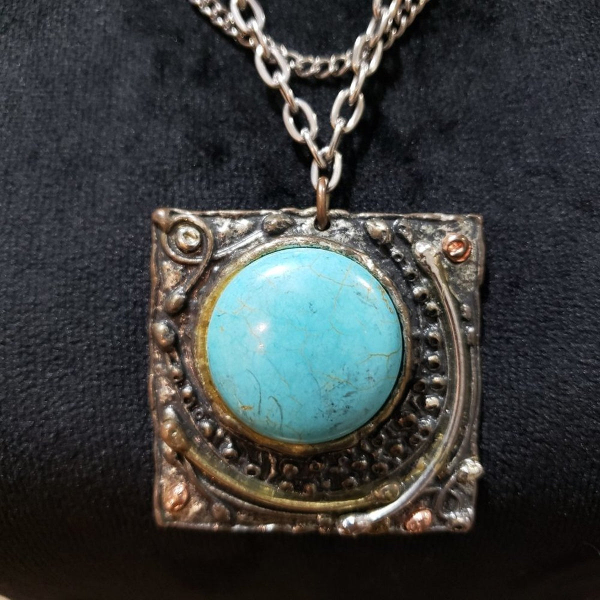 Vintage Silver Chain Brooch Pendant Fringe Pearl Turquoise Necklace