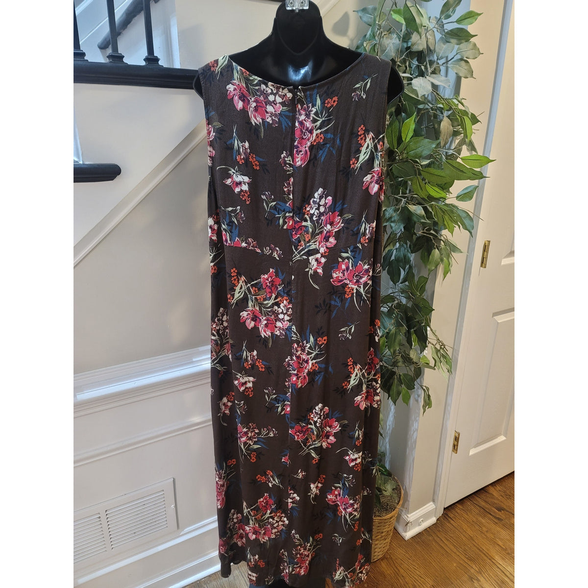 Old Navy Midi Dress Womens 20 Brown Kitri Floral Ruched V-Neck Sleeveless Casual