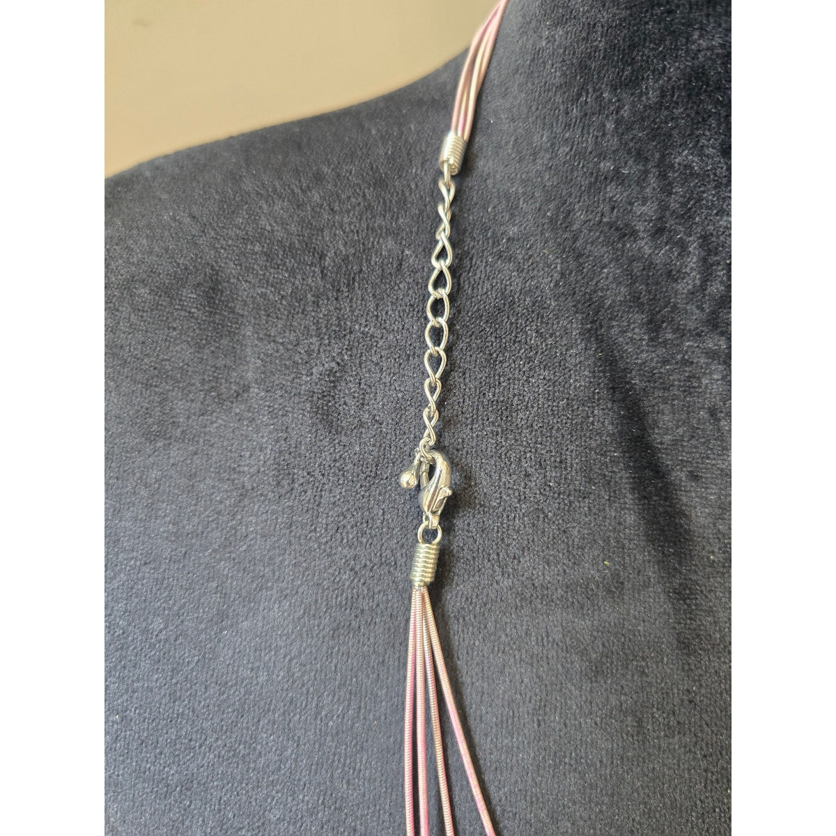 Brown Multi Strand Cord Iridescent Shell Pendant Statement Necklace