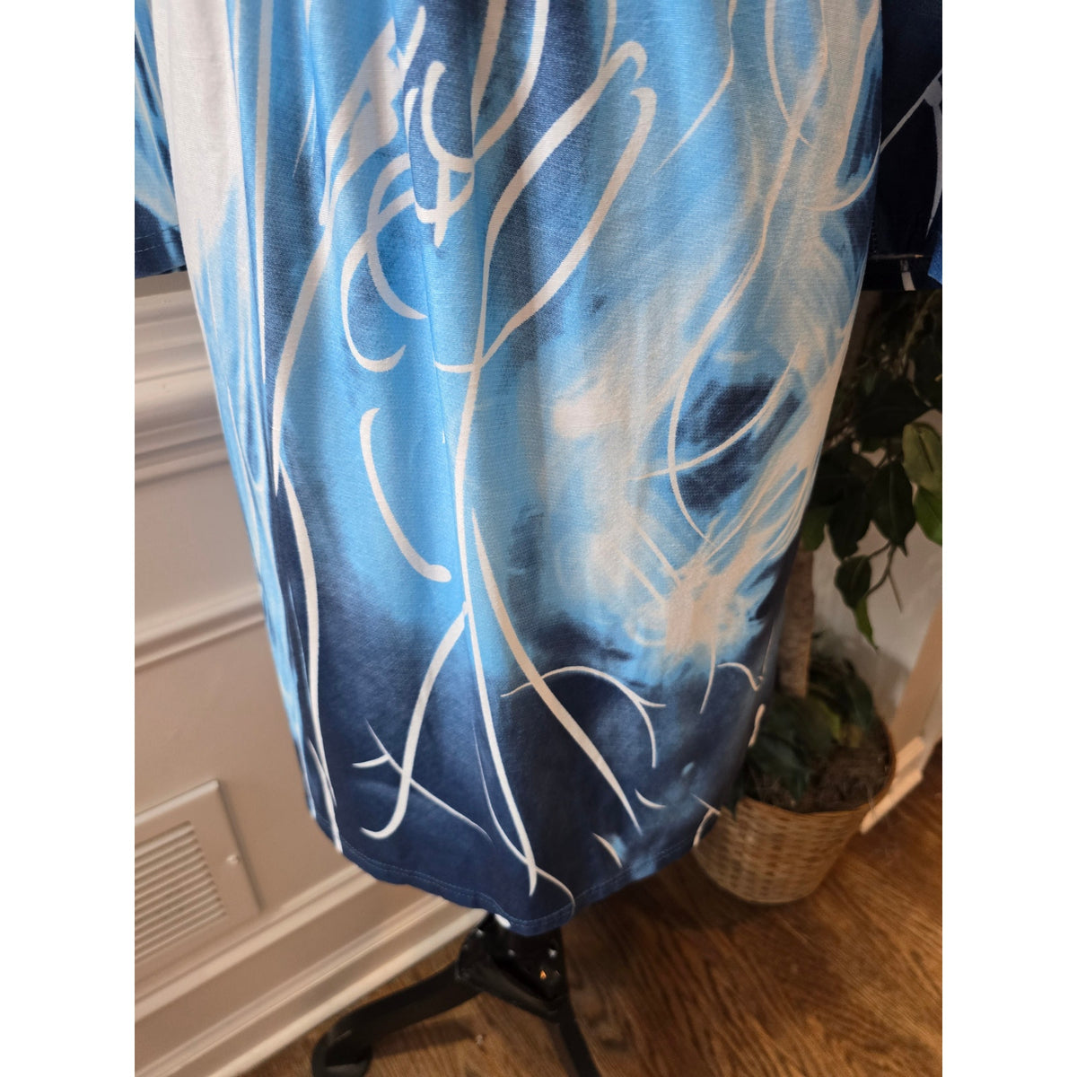 R&B Collection Shirt Dress Women's Size 2X Blue Floral Pattern Long Sleeves