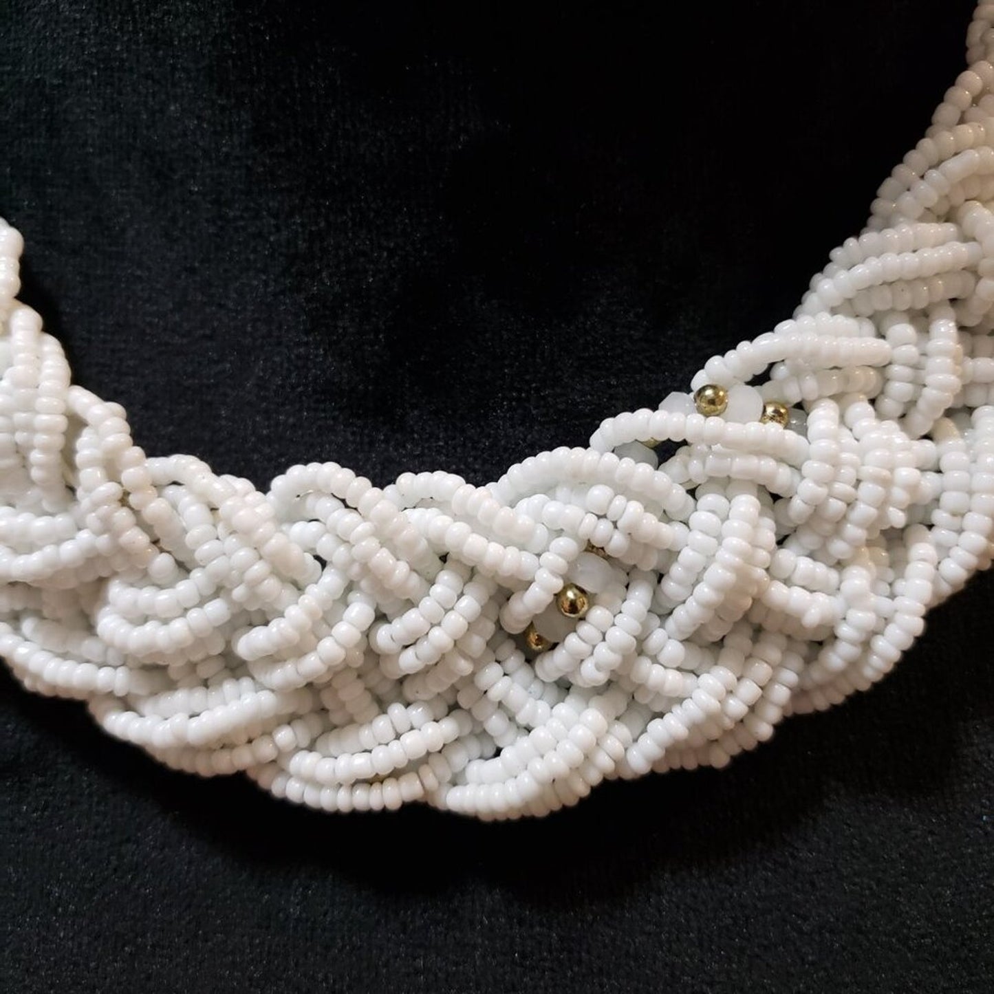 Womens White Braided Seed Beaded Multiple Layers Necklace with Lobster Clasp