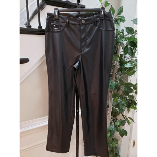 Joie Women's Black Solid 100% Polyester Faux Leather Straight Leg Pants 8