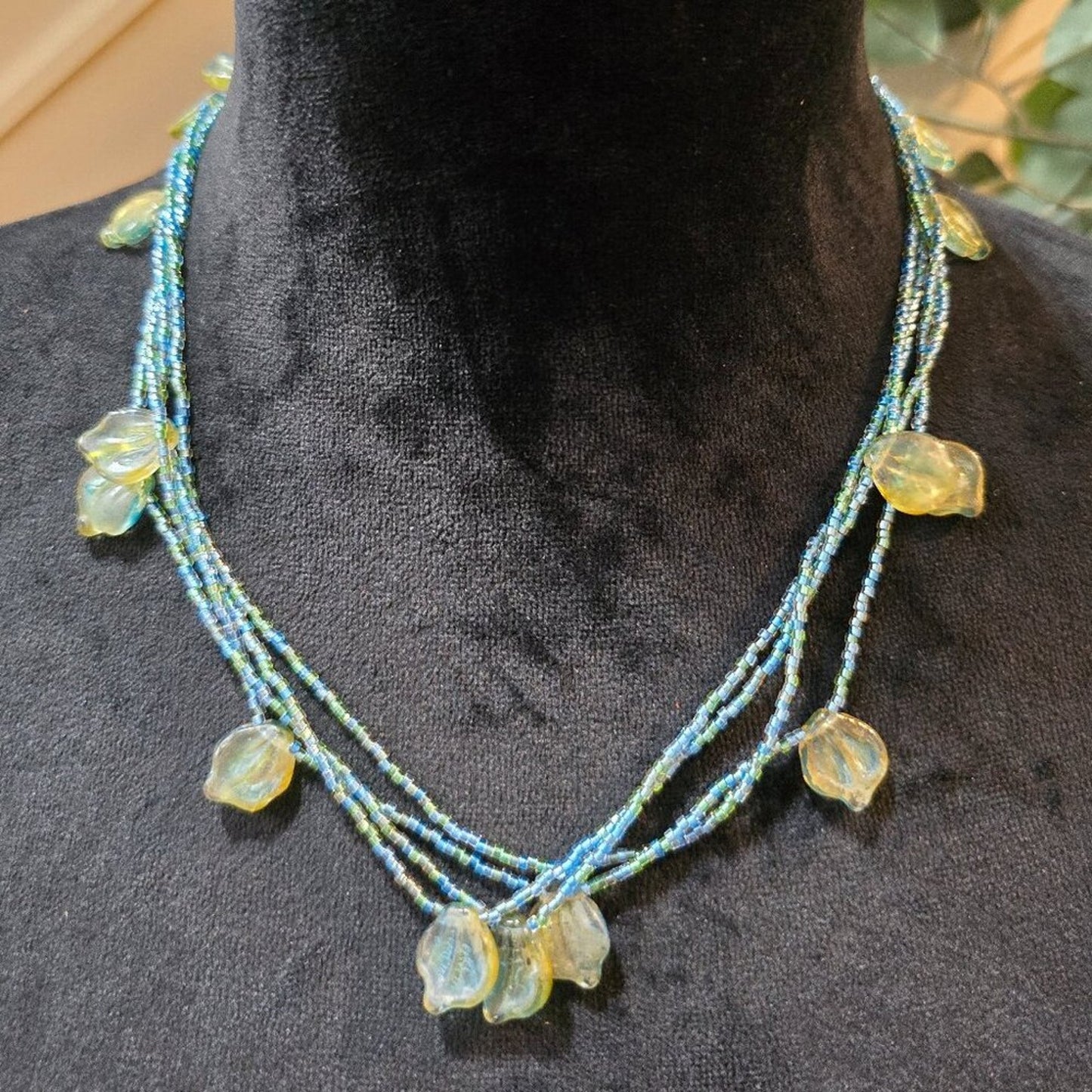 Womens Multicolor Seed Beads 3 Layered Lemon Charm Necklace with Hook & Eye