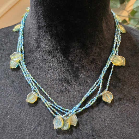 Womens Multicolor Seed Beads 3 Layered Lemon Charm Necklace with Hook & Eye
