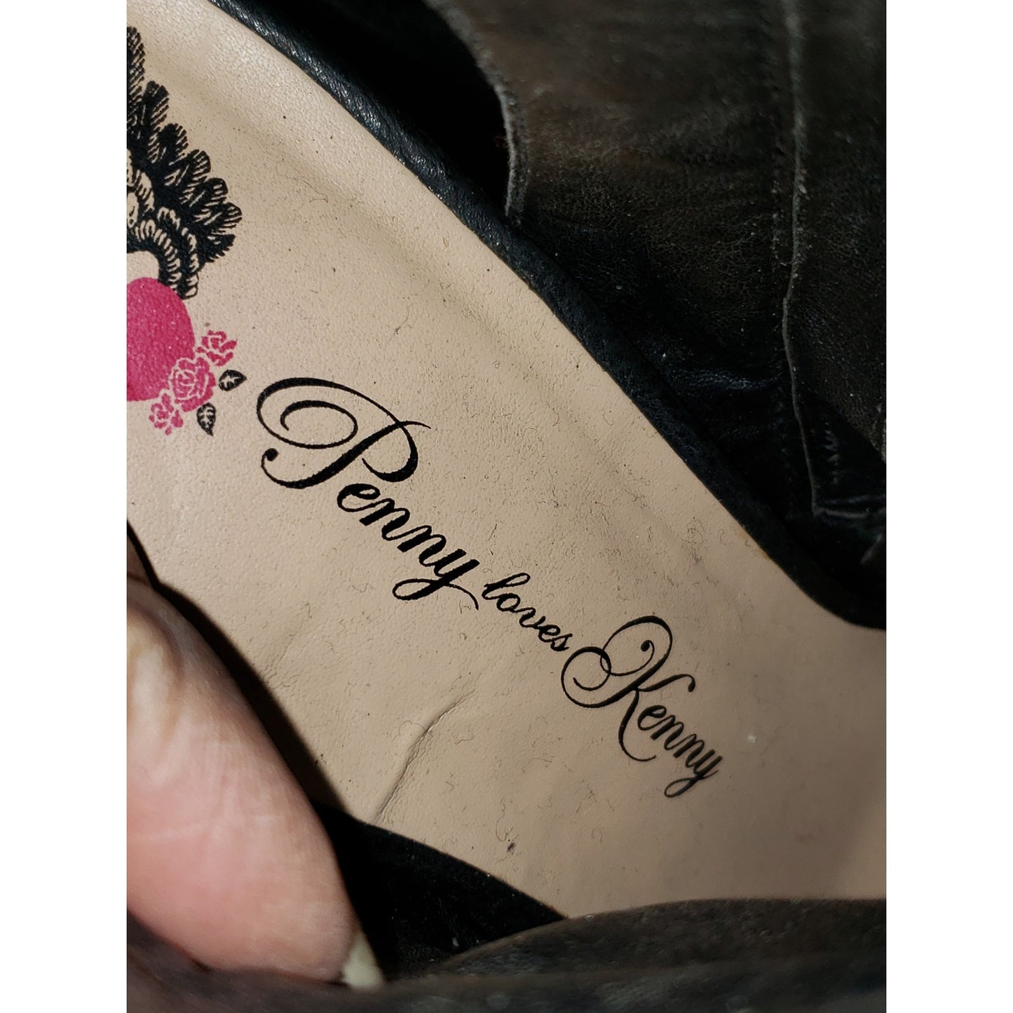 Penny Loves Kenny Ankle Boots Womens Size 7.5M Black Leather Studded Open Toe