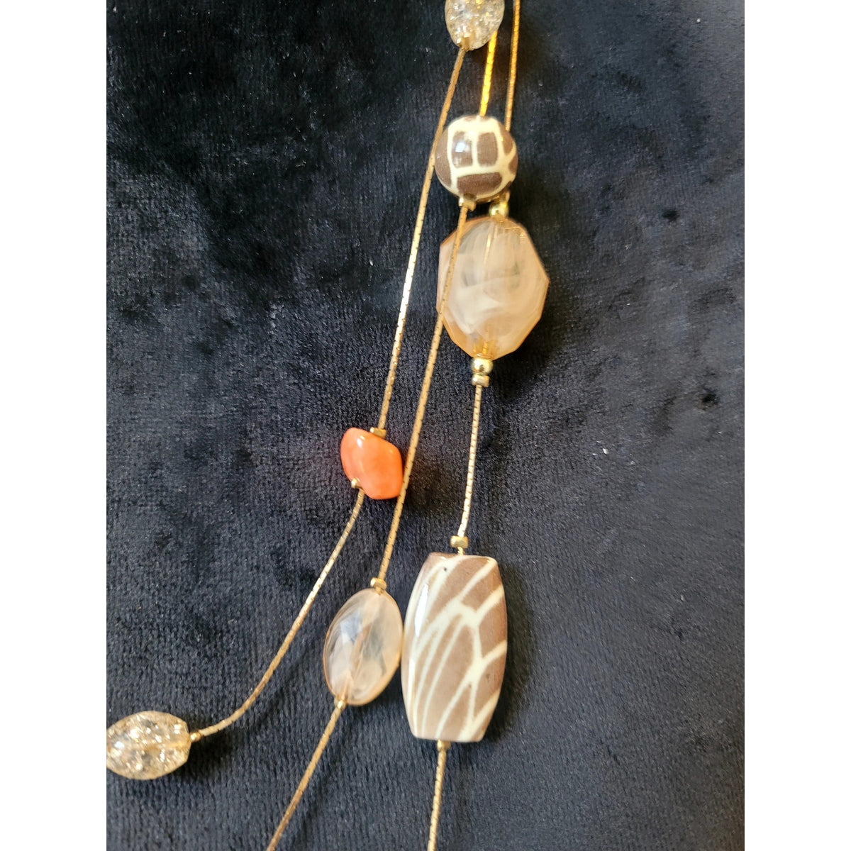 Multi Strand Earth Tone Beaded Necklace Brown Orange Tribal Boho Statement