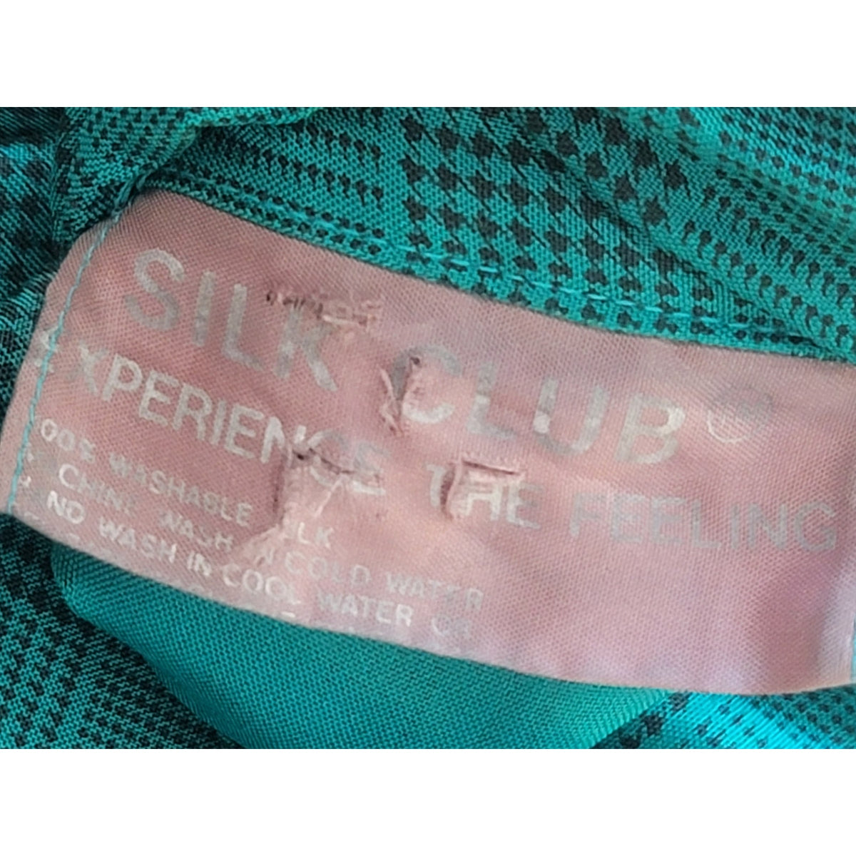 Vintage Silk Club Skirt Suit Medium Teal Green Houndstooth Plaid  Blazer
