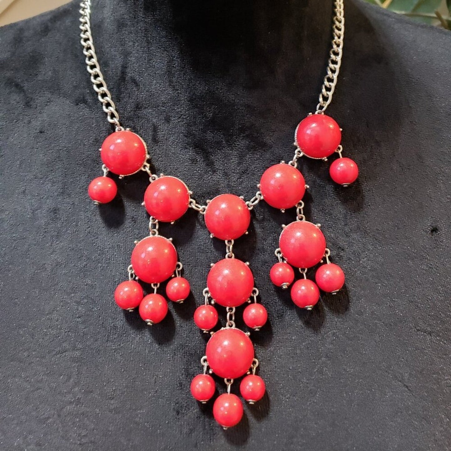 Womens Red Rhinestone Silver Tone Chain Necklace Jewelry with Lobster Clasp