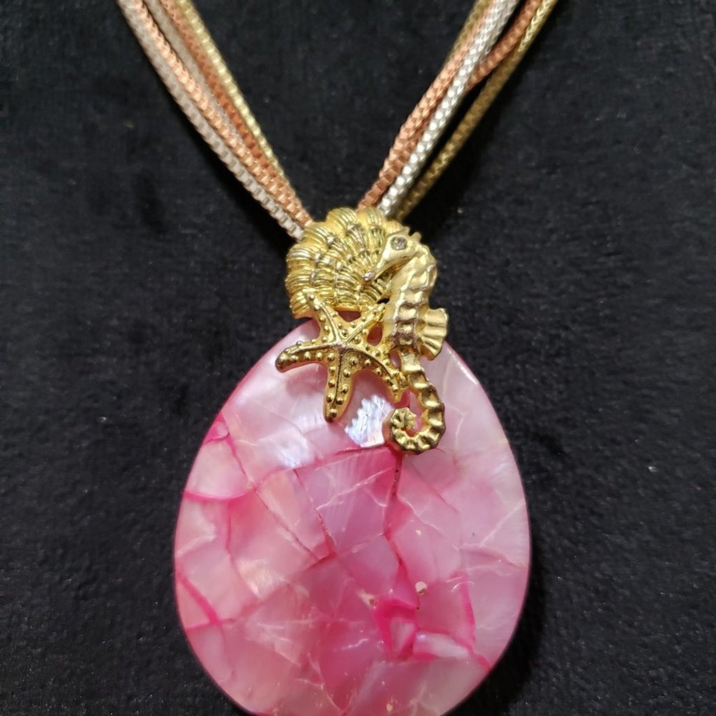 Womens Pink Rhodochrosite Pendant Multi Layer Chain Necklace with Lobster Clasp