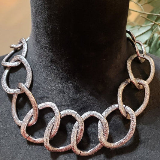 Womens Silver Plated Huge Link Chain Choker Necklace with Earrings & Bangles