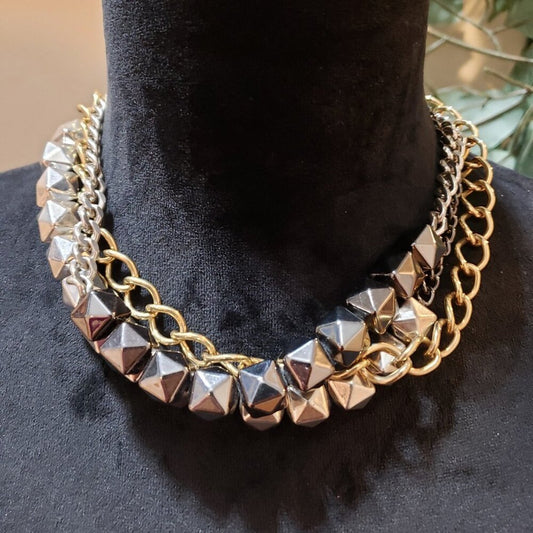 Vintage Womens Multi Tone Chain Box Linked 3 Strand Necklace with Lobster Clasp