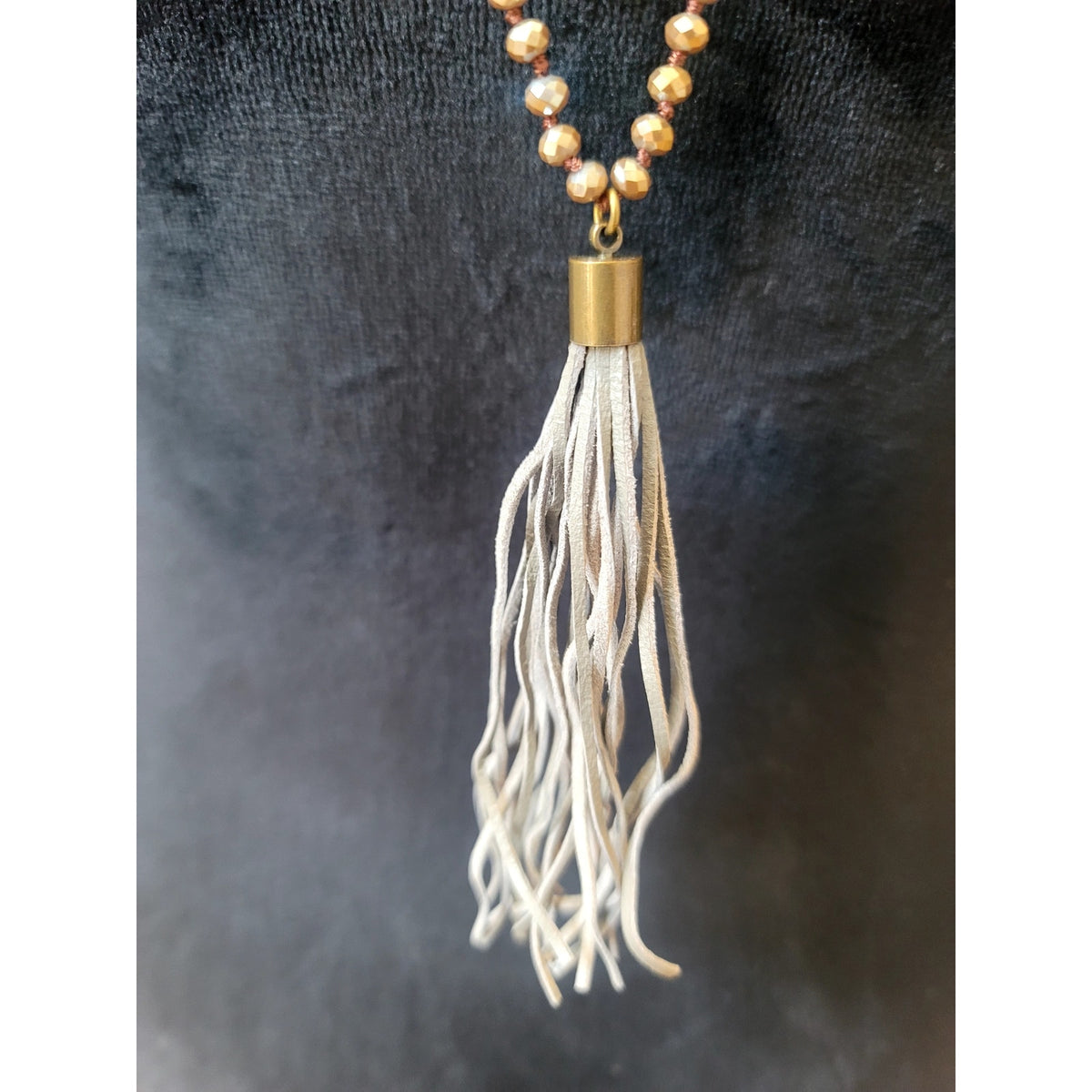White & Gold Beaded Tassel Necklace Long Strand Boho Layered Statement 32"