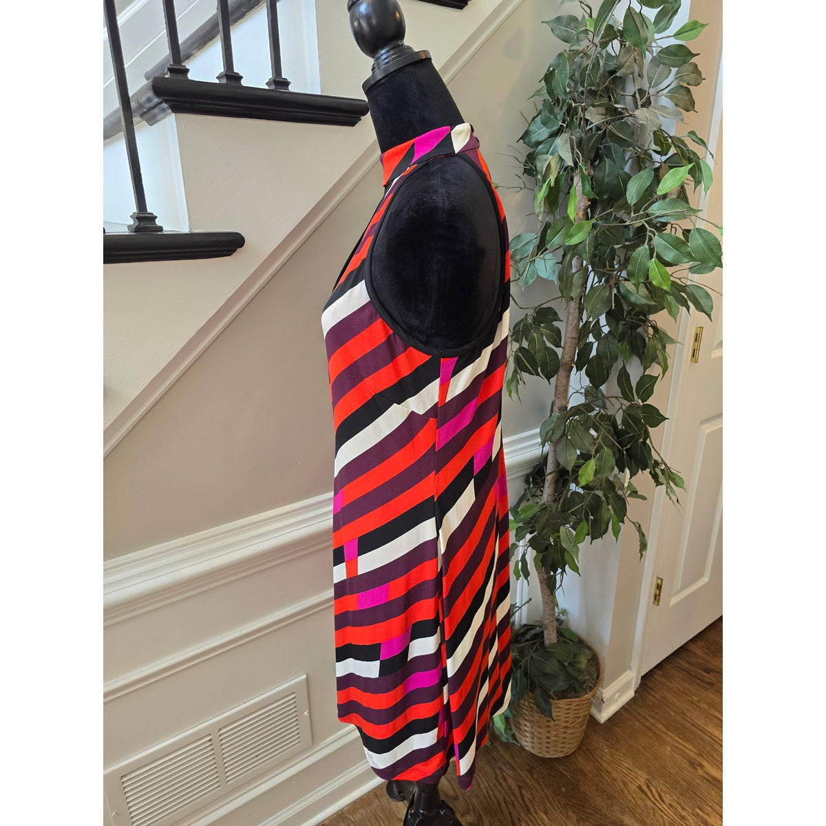 Boston Proper Sheath Dress Women's SZ 12 Multicolor Striped Keyhole Halter Neck