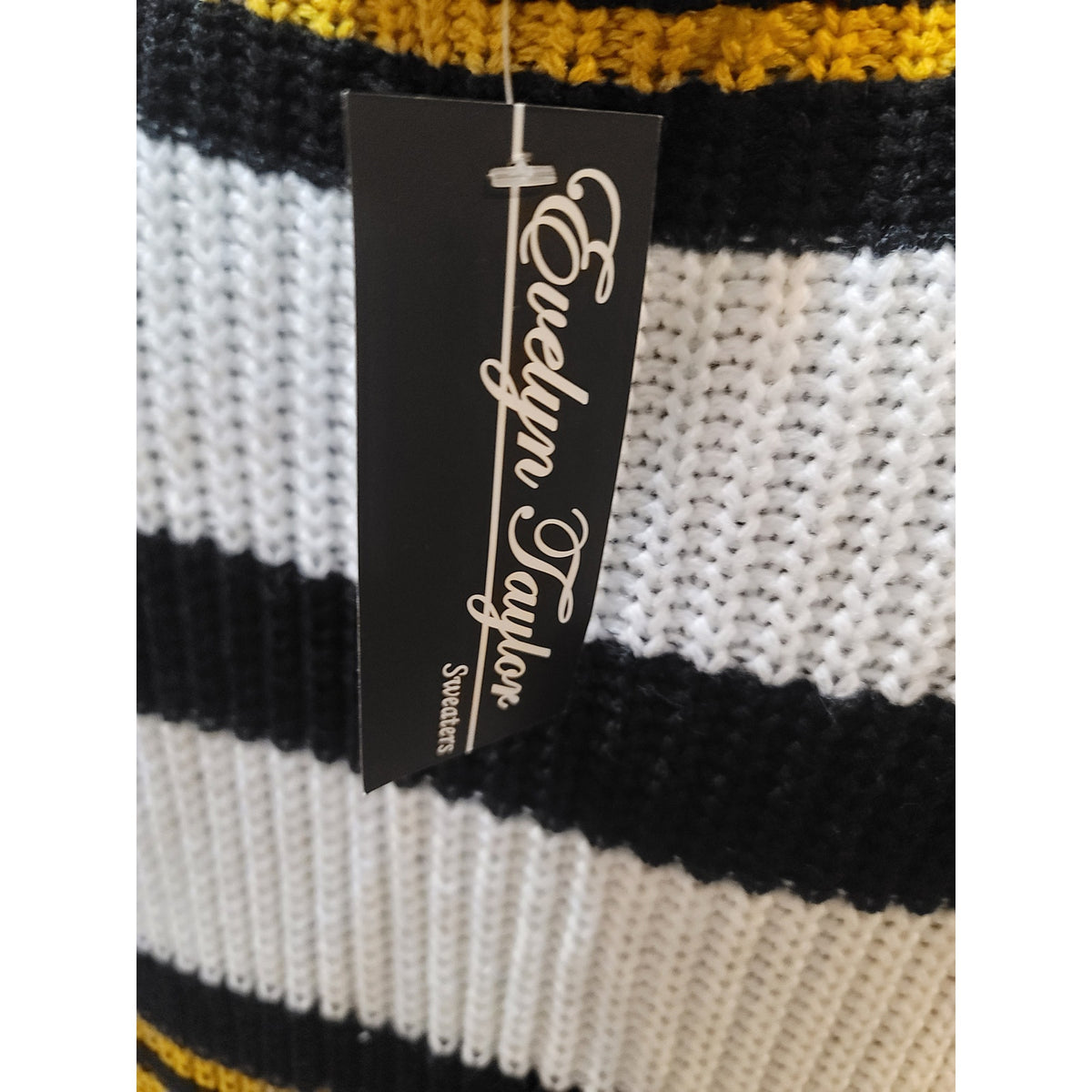 Evelyn Taylor Cardigan Sweater Women's Small Black/White Striped Open Front