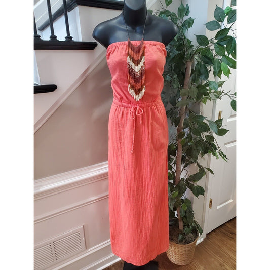 J. Crew Women's Pink Peach 100% Cotton Off The Shoulder Long Maxi Dress Medium