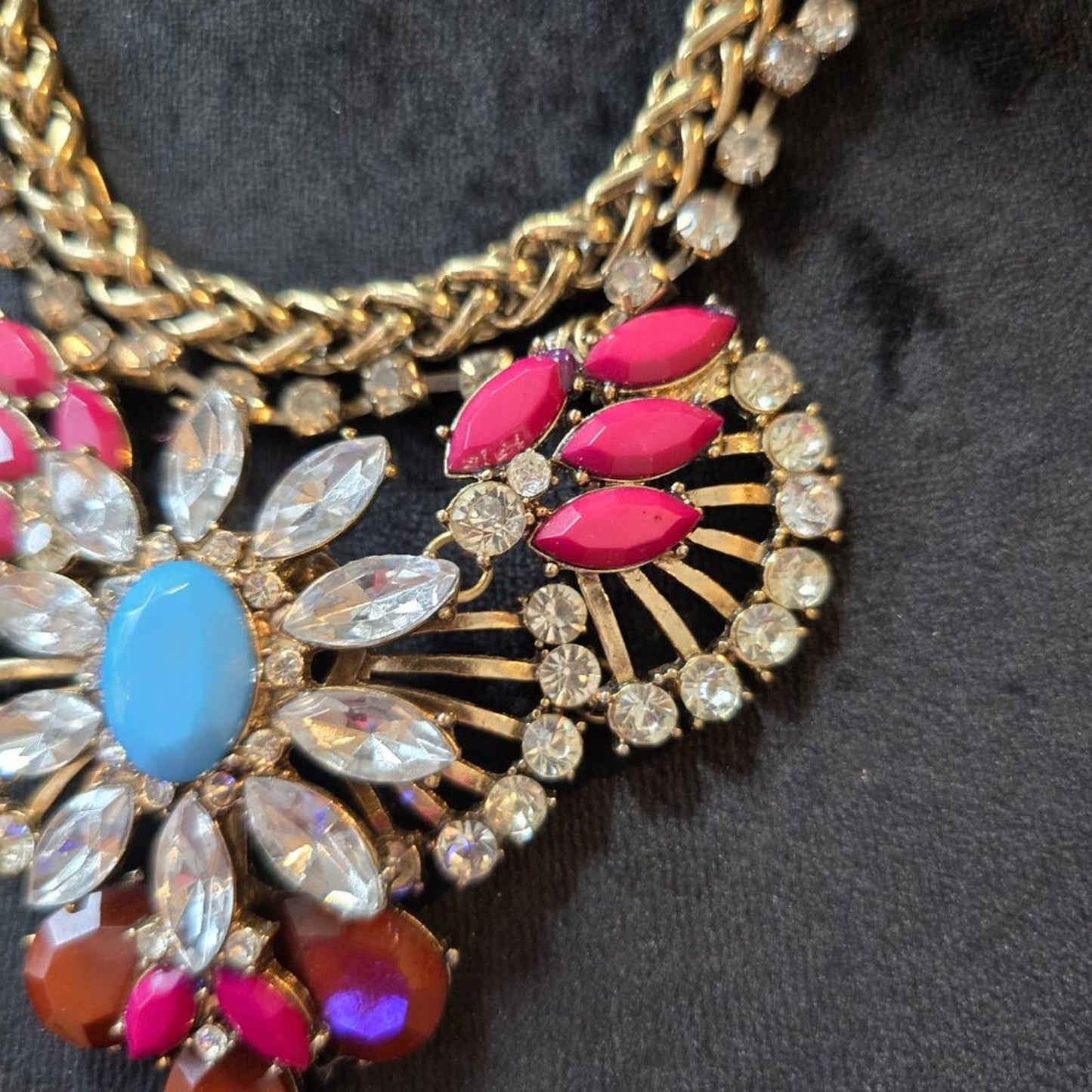Womens Multi Crystal & Rhinestones Gold Tone Bib Statement Necklace with Lobster