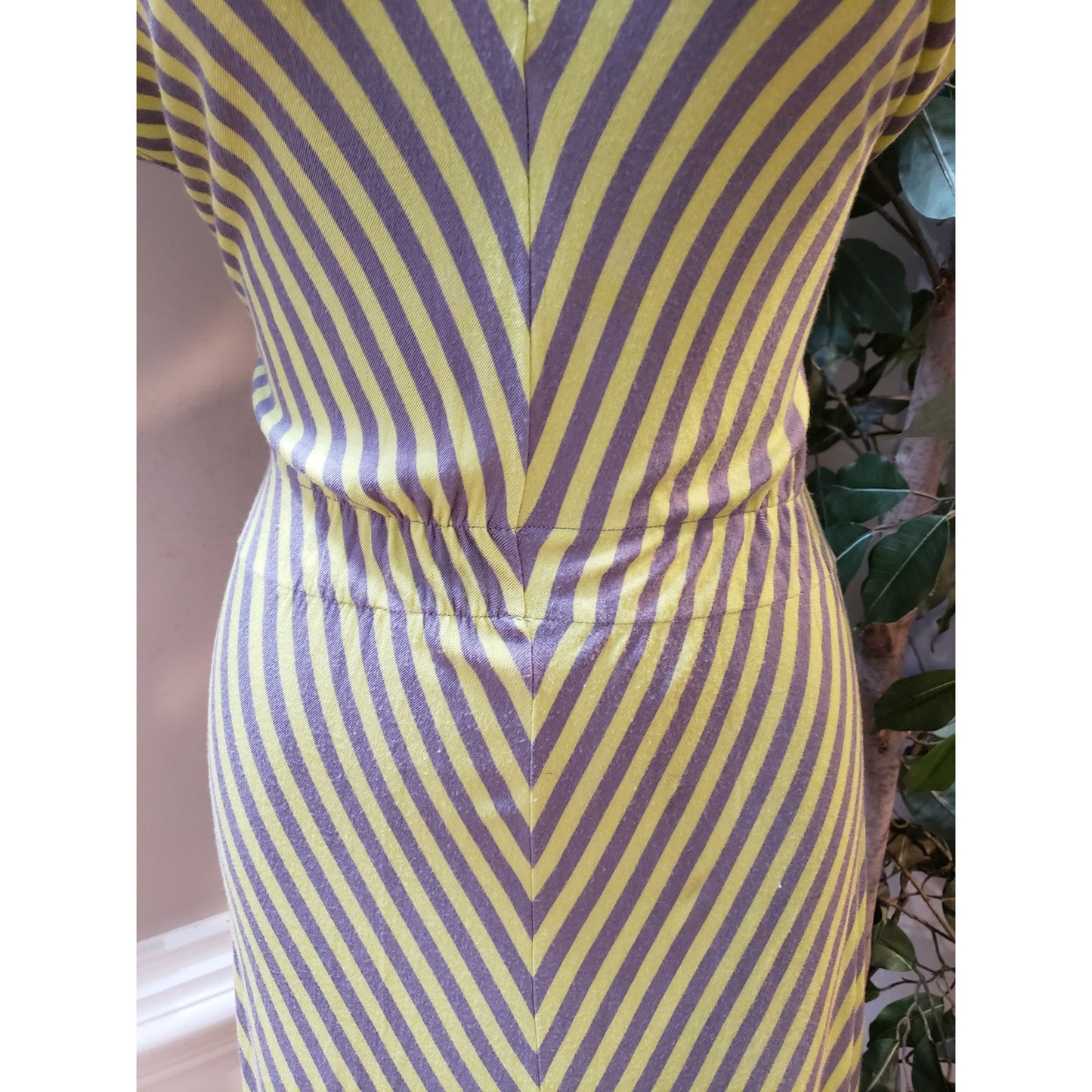 Mossimo Long Maxi Dress Womens XS Green Gray Striped Stretch Rayon Summer V Neck